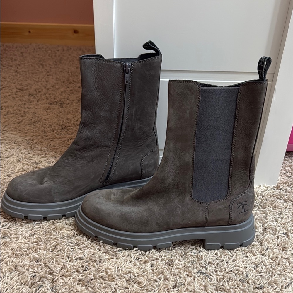 Candice Cooper leather boots size 38.5 or‎ 7.5 emo riding combat grey NWT